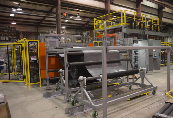 IR contact heating oven and auxiliary equipment to produce and assemble automotive carpet and backing