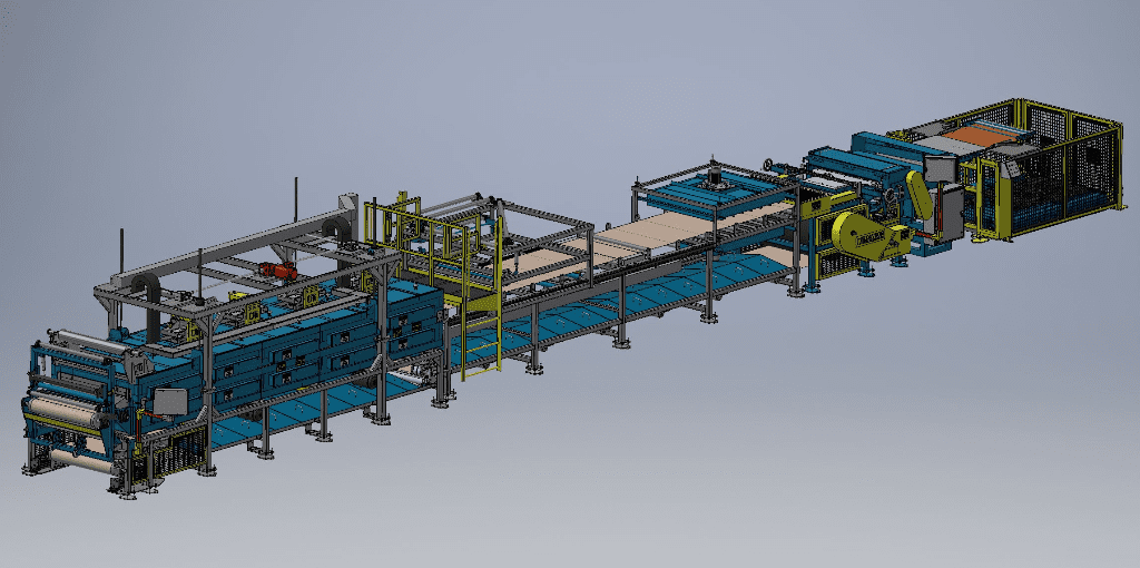 CAD drawing of conveyor oven with downstream equipment