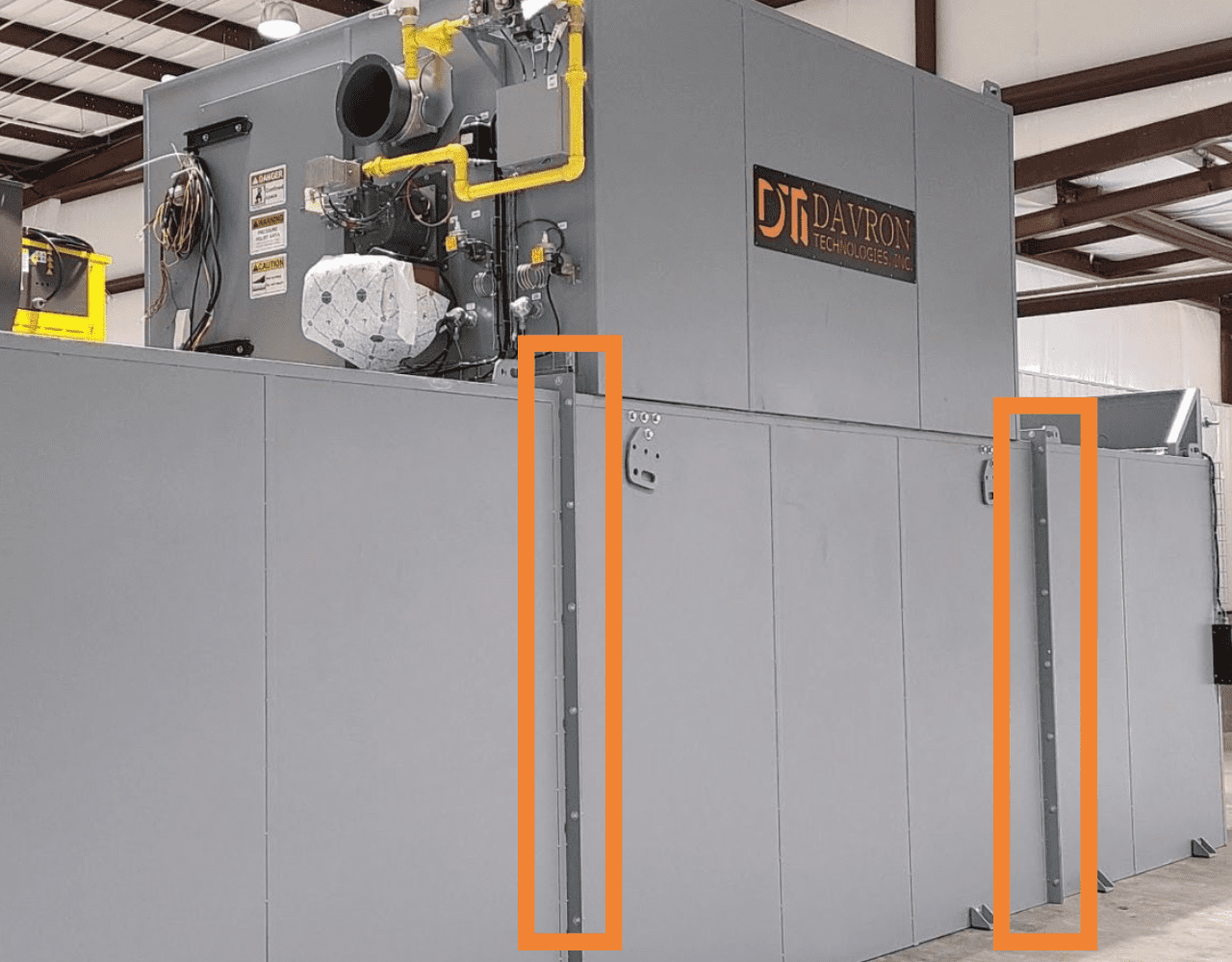 Zoomed in batch curing oven with companion flanges highlighted